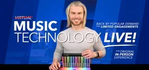 Brent Daniels presenting Virtual Music Technology LIVE school assembly for K–12 students