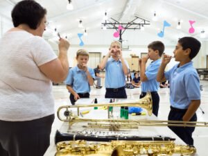students with musical instruments