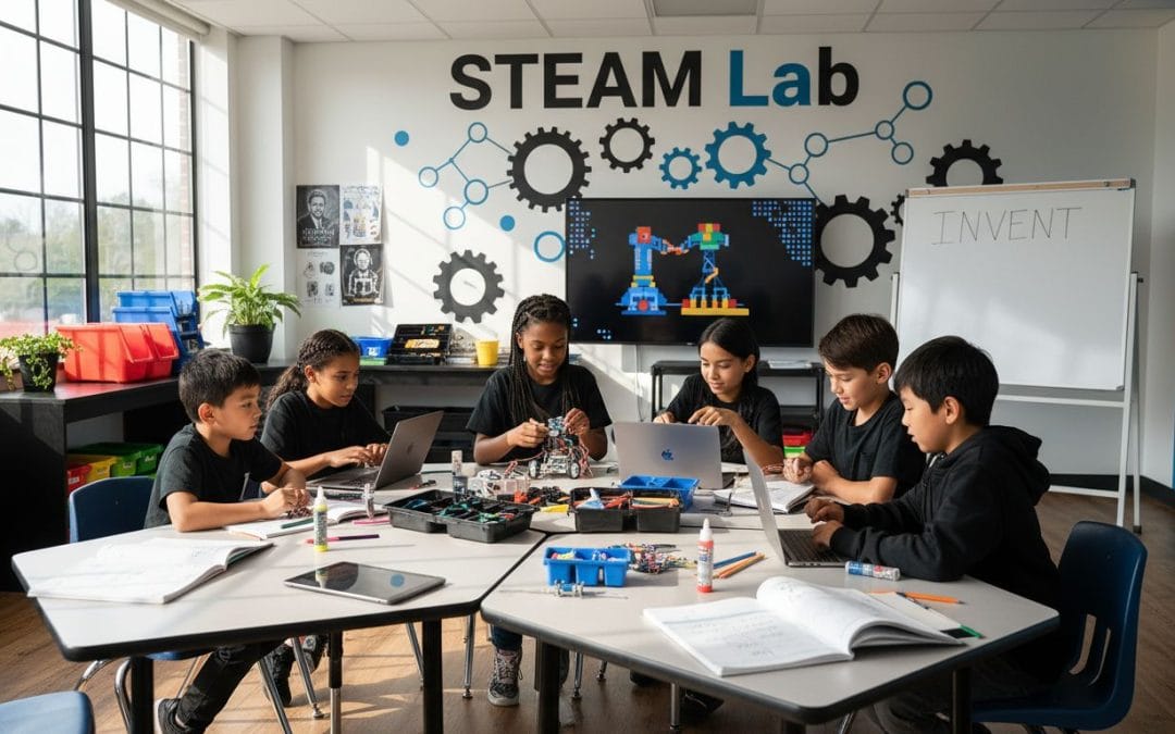 Trenton suburban STEAM classroom with diverse students