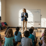 Students at character education school assembly