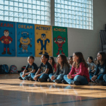 Detroit students at character assembly in gym