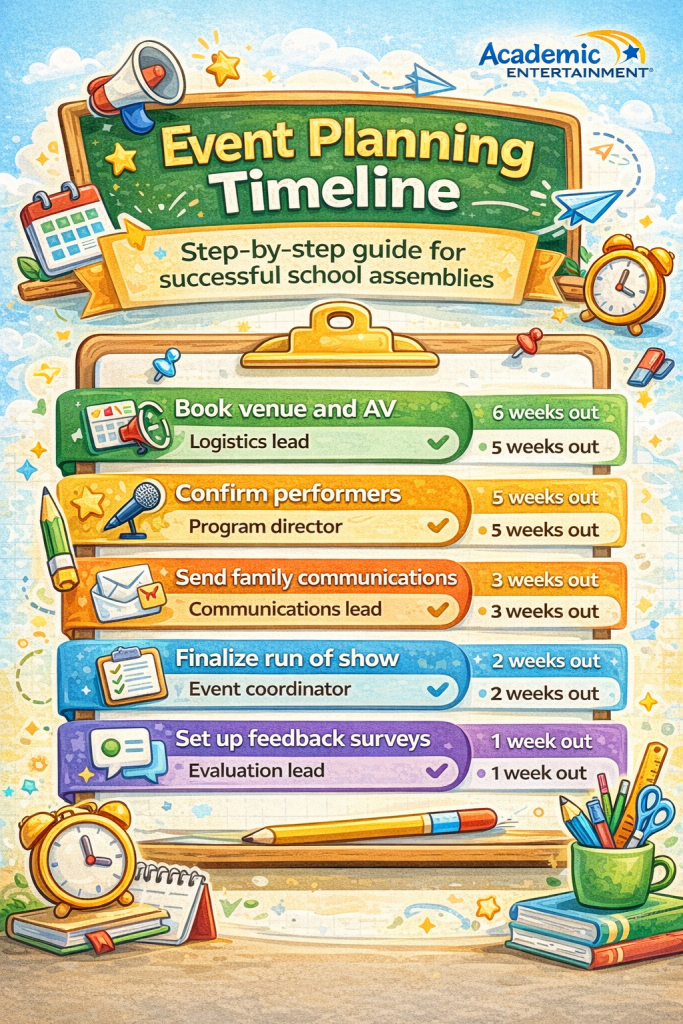 graphic showing an event planning guideline for assembly planning